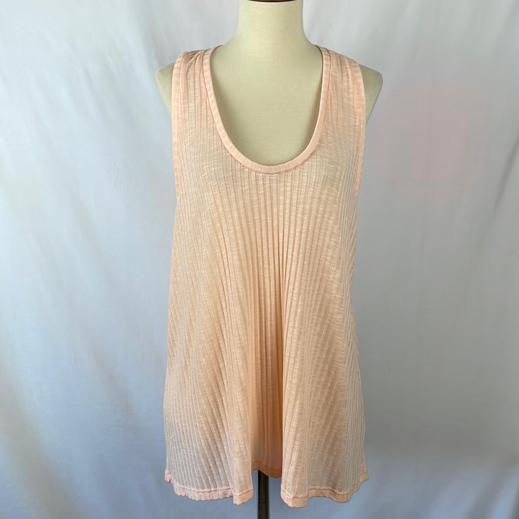 Townsen Peach Semi-Sheer Ribbed V-Neck Tank - Size Medium